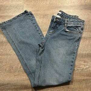 Route vintage blue denim flared boot leg jeans embroidered pocket size 7/8